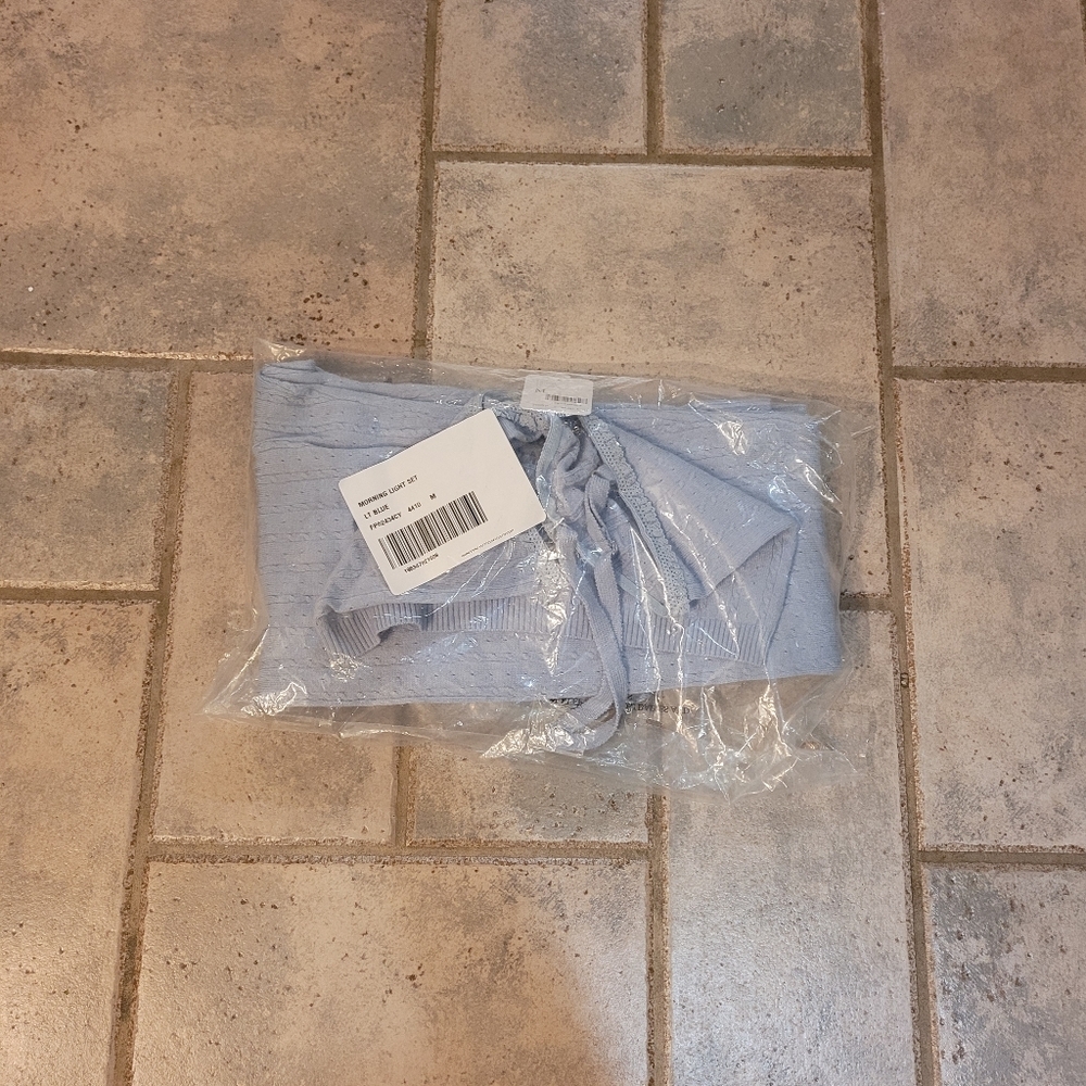 NWT Free People Intimately Morning Light Set Baby Blue Ribbed Knit M - Picture 9 of 14